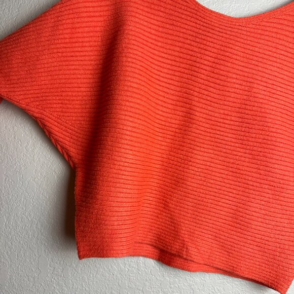 Anthropologie Kendall Cropped Ribbed Knit Orange Coral Sweater Small - Picture 10 of 10